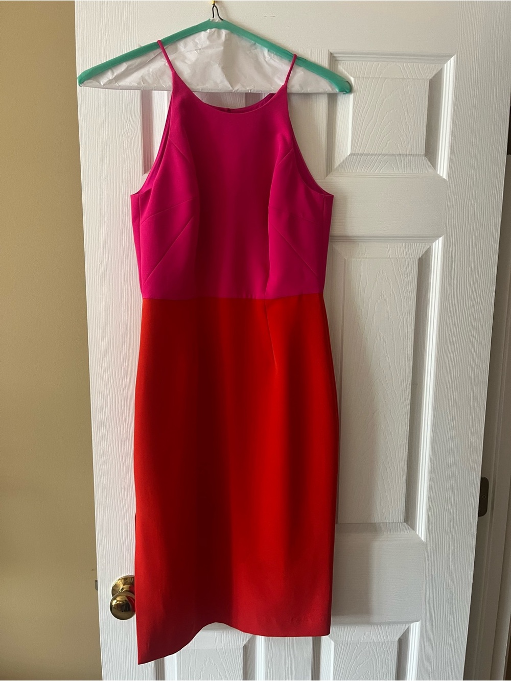 Milly Pink and Red Colorblock Midi Dress